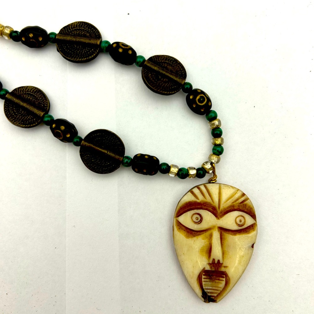 Vintage Bone Tribal Face Necklace